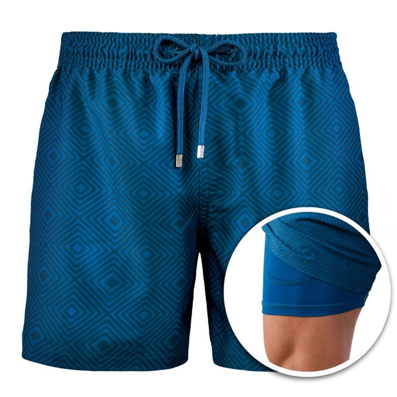 Pantalones cortos de playa estampados para hombre Pantalones cortos de doble capa Verano