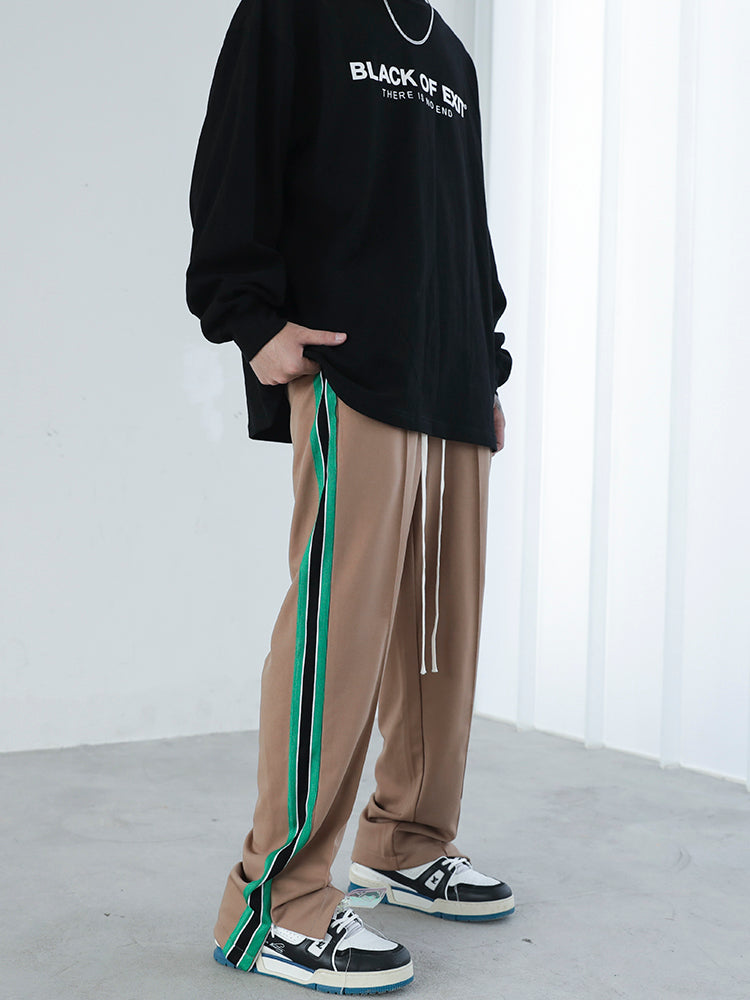 Contrasting Color Webbing String Split Straight-leg Sweatpants