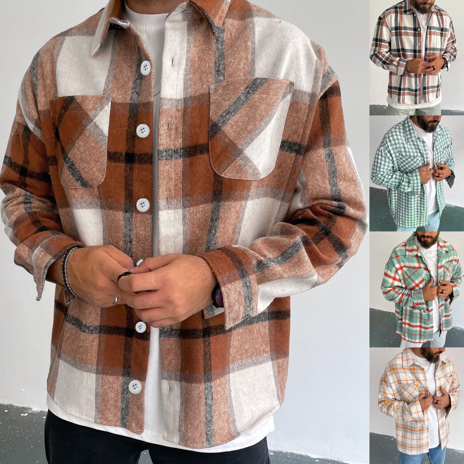 Single-breasted Men's Plaid Shirt