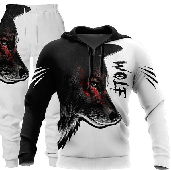 3D Wolf Print Tracksuit Men