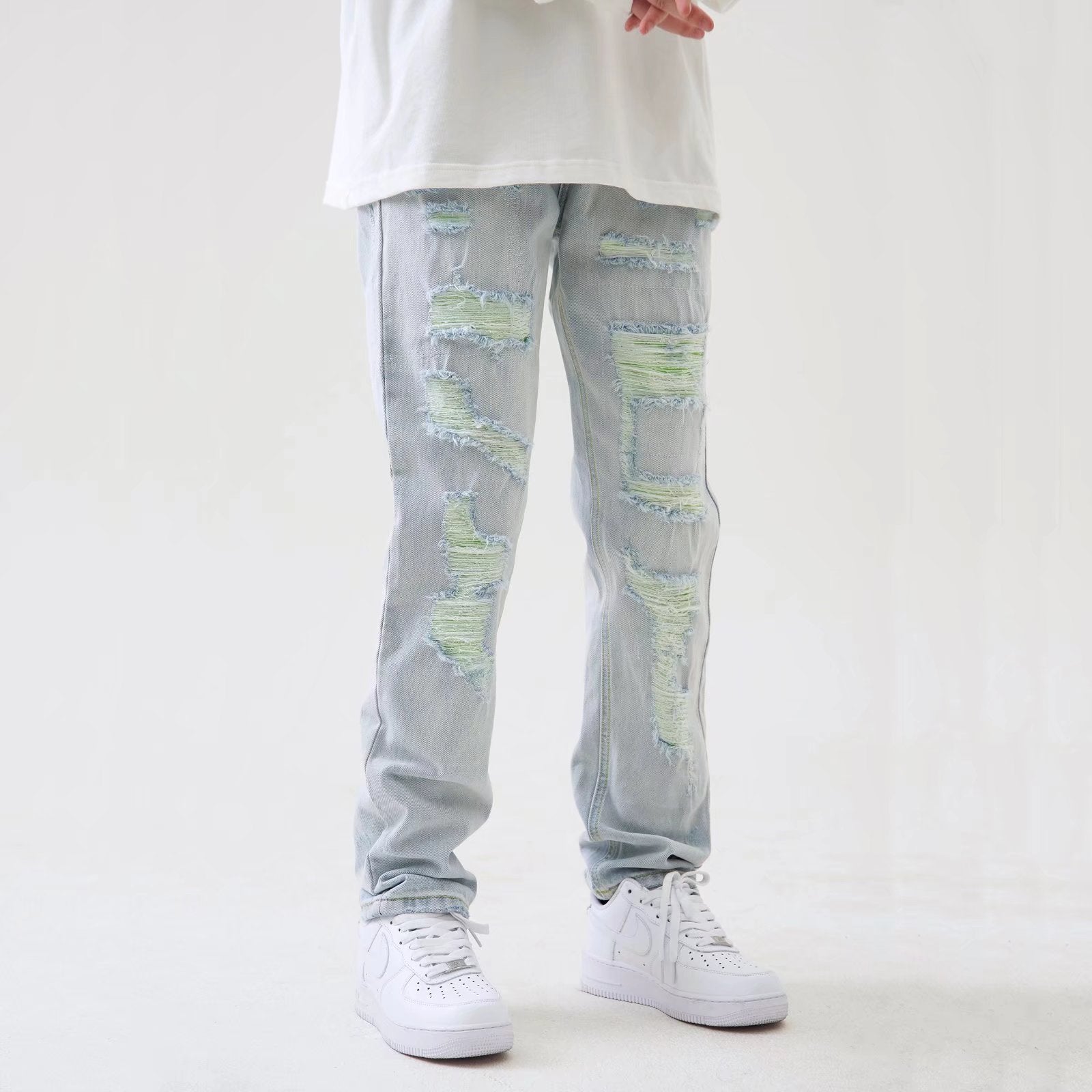 Washed High Street Straigh Ripped Jeans Men