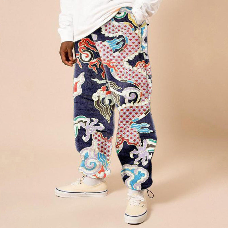 Loose Mid Waist Printing Long Casual Pants Men's Trousers