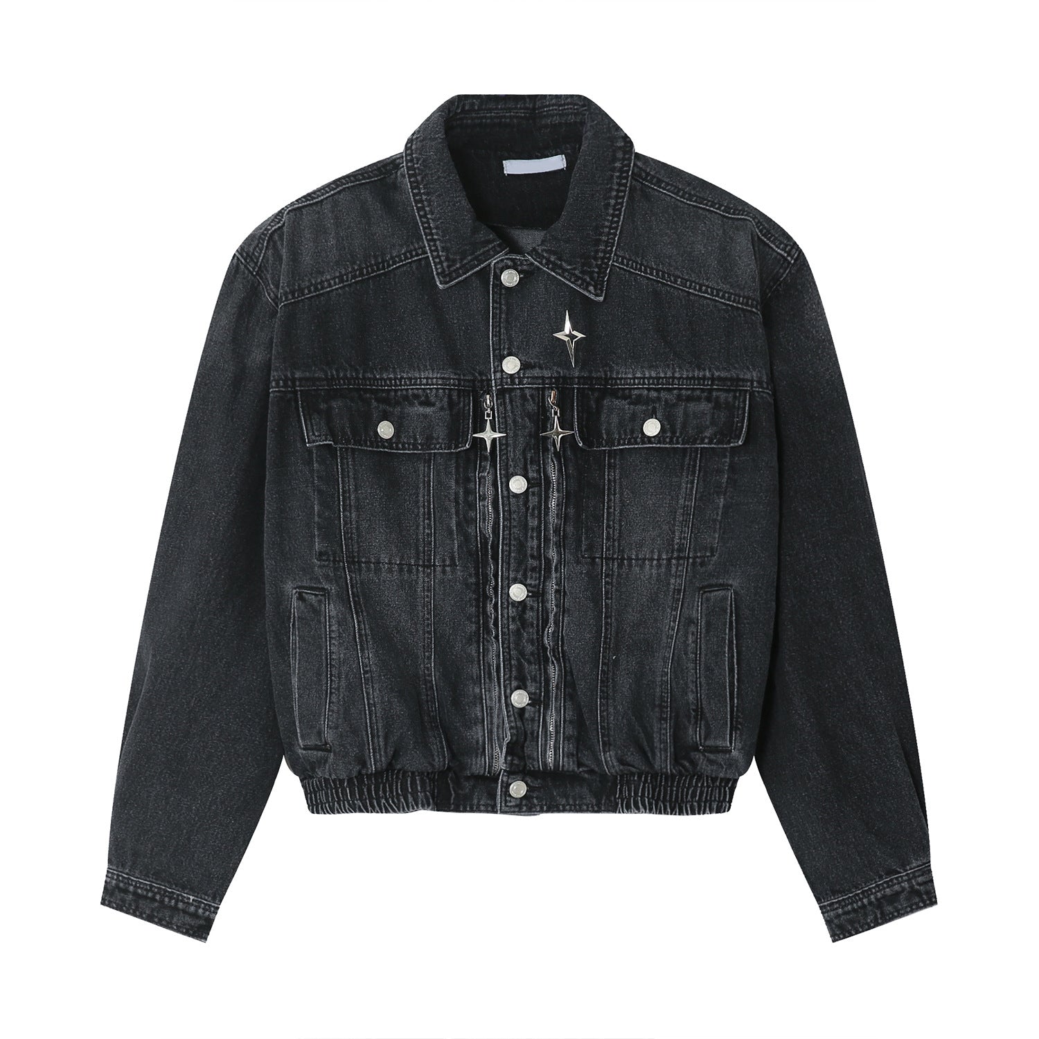 Spring Padded Shoulder Loose Waist Denim Jacket