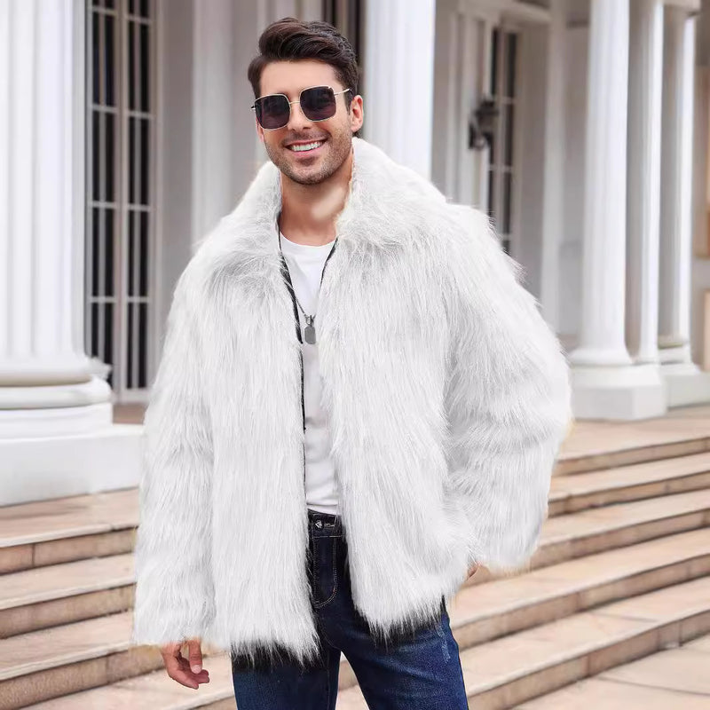 Men's Lapel Short Faux Fur Jacket Warm Overcoat