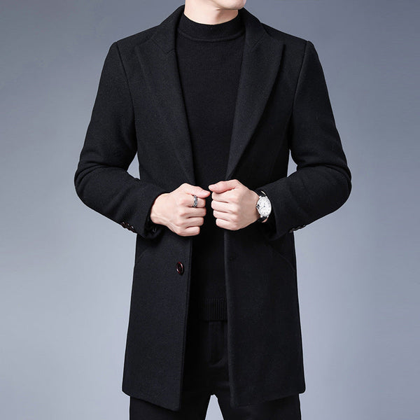 Men's Jacket With Wool Solid Color Lapel Collar