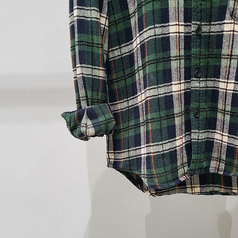 Green Plaid Cotton Long Sleeve Shirt