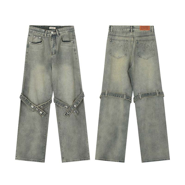 Vintage Washed And Worn Straight Jeans