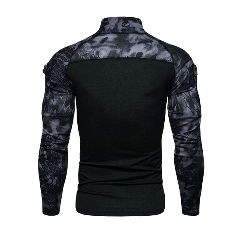 Camo Color Insert Stand Collar Men Slim Long T-Shirts