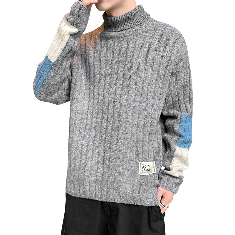 Nuovo maglione casual da uomo a maniche lunghe, maglione largo con collo alto