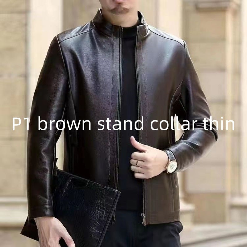 Stand Collar Fleece-lined leather jacket men