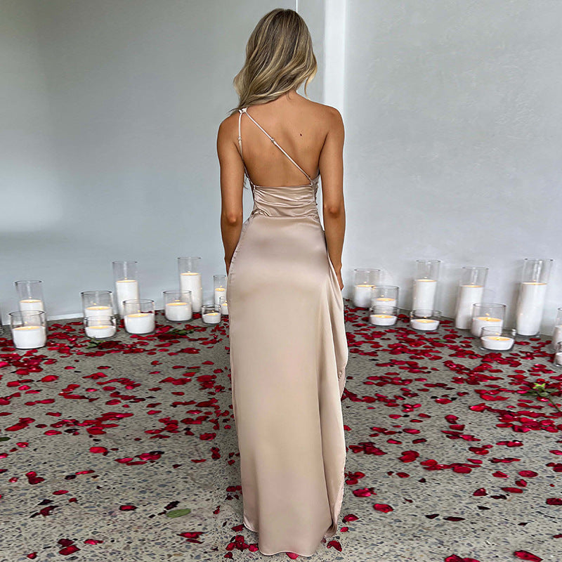 Sexy One-shoulder Backless Split Satin Dresses For Women