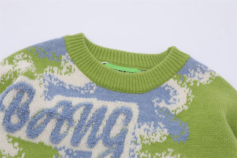 Men's Loose Contrast Color Flocking Letter Pullover Sweater