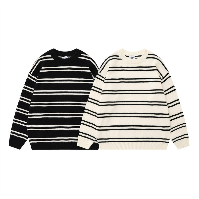 Men's Loose Striped Round Neck Knitted Sweater