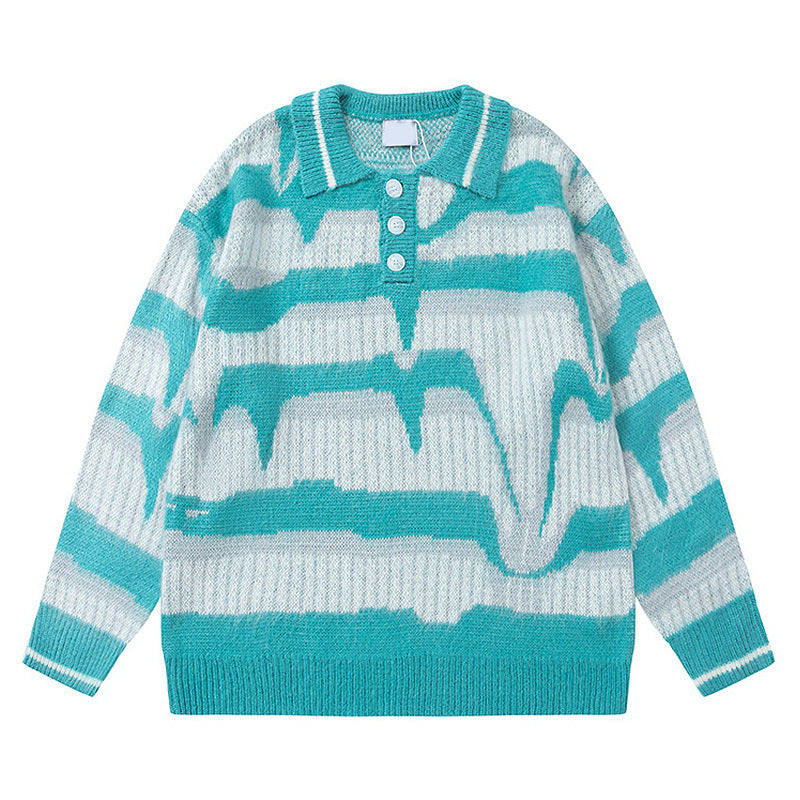 Men's Retro Contrast Striped Button Sweater