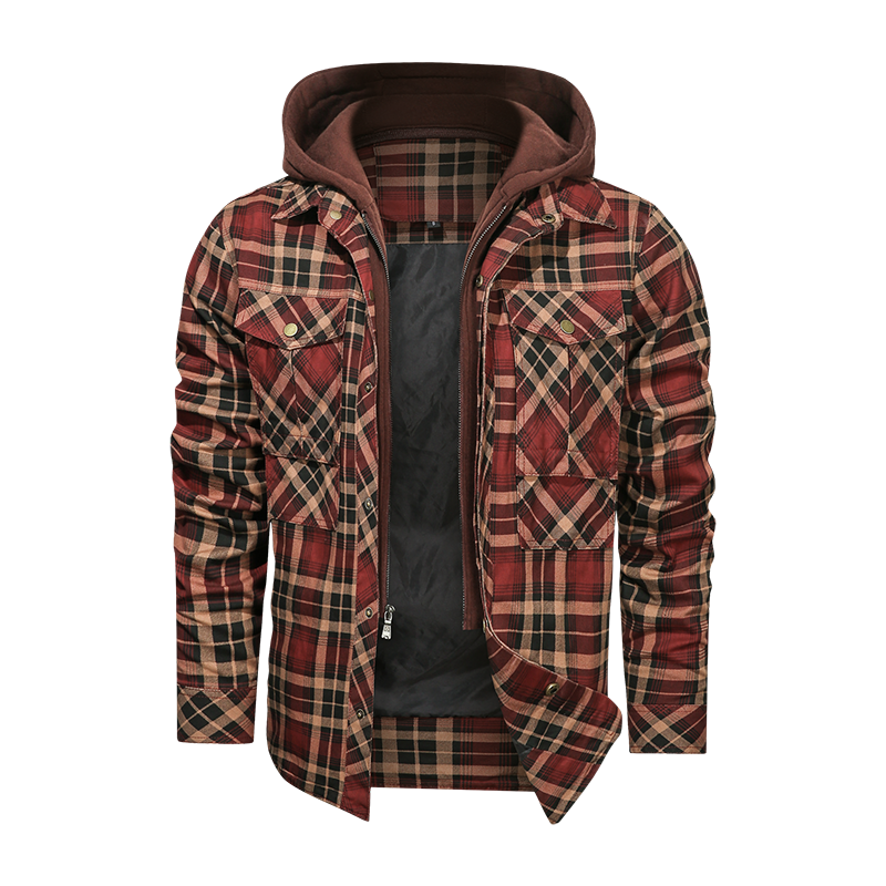 Men Long-sleeved Plaid Jacket