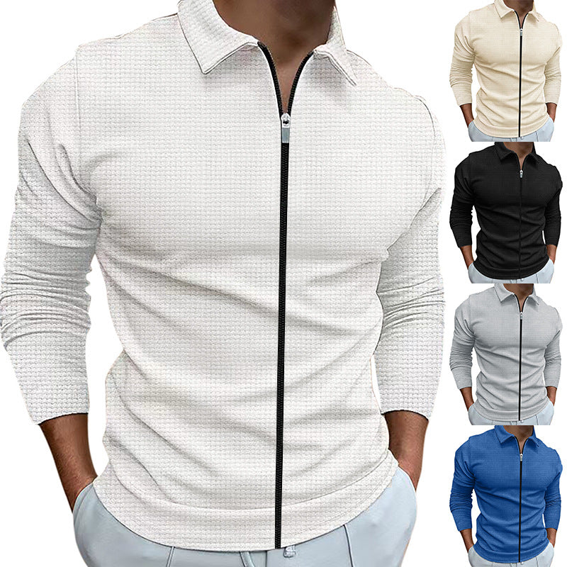 Men's Waffle Style Zipped Lapel Jacket