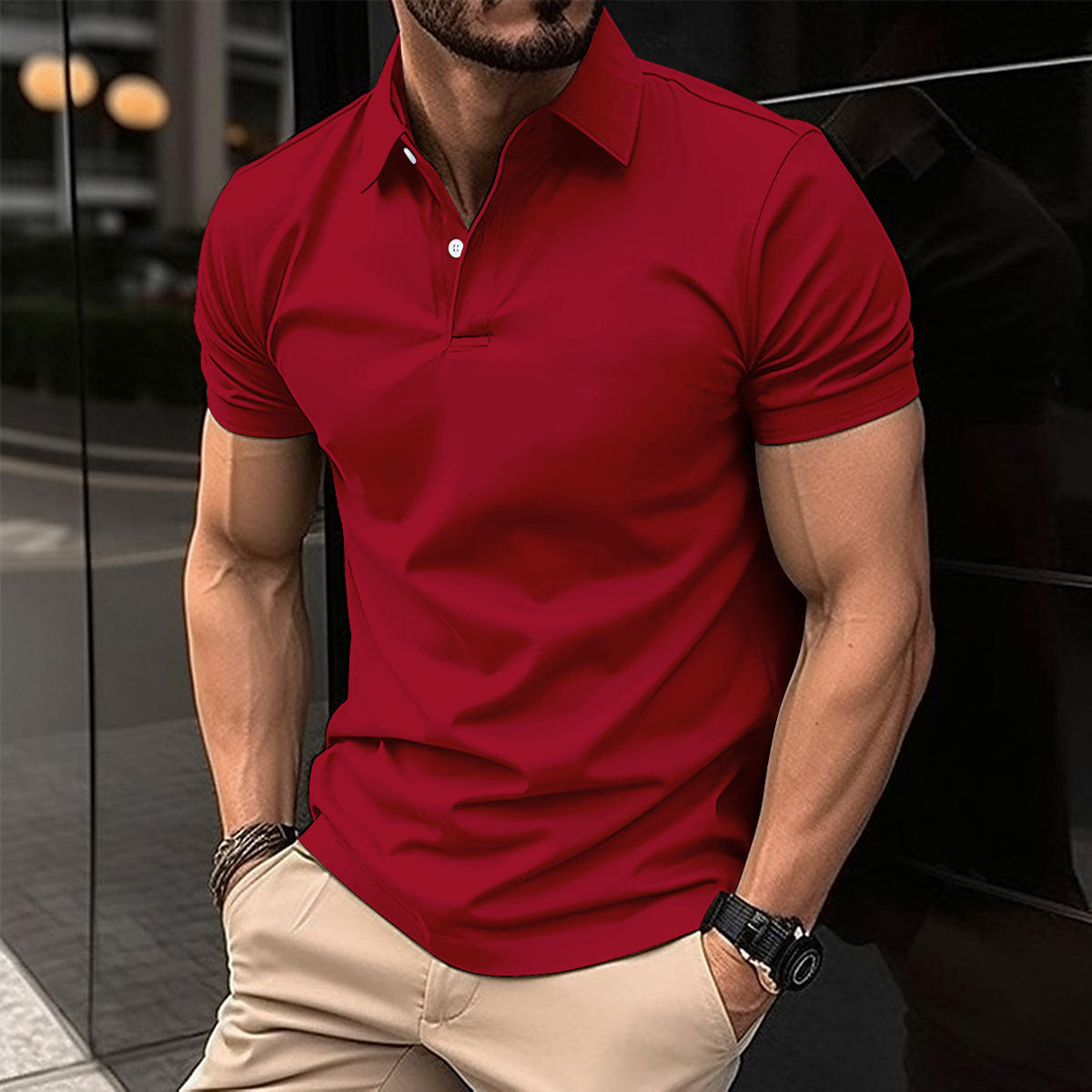 Summer POLO Button Solid Color Men's Sports POLO Shirt