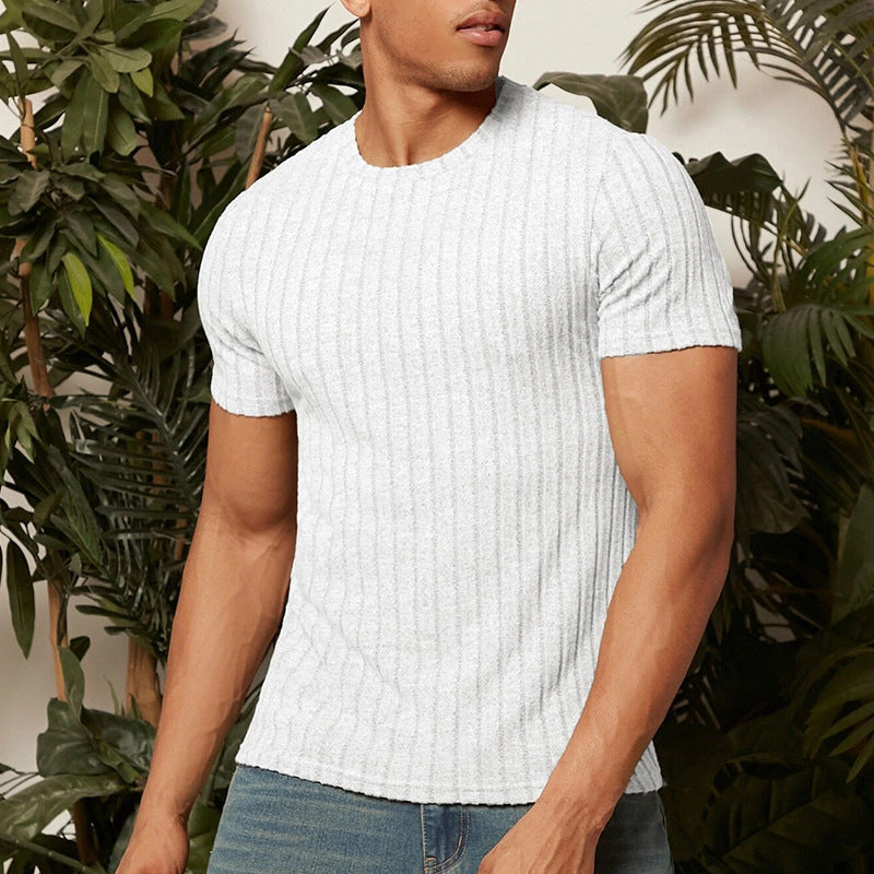 Round Neck Solid Color Striped t-shirt