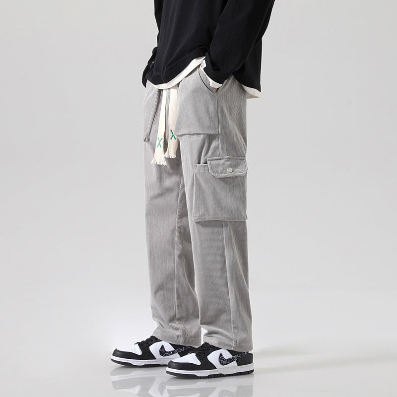 Men's Loose Corduroy Multi-pocket Straight Cargo Pants