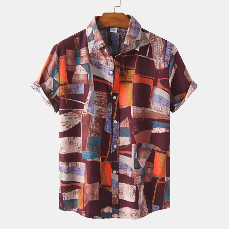 Men's Cotton And Linen Short Sleeve Hawaiian printed Shirt