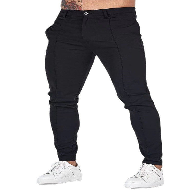 Men's Casual Pure Color Tight Zipper Slim Fit Trousers