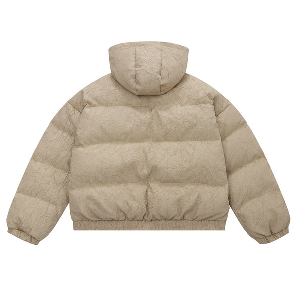Texture Pleated Warm Thick Loose Hooded Cotton Coat