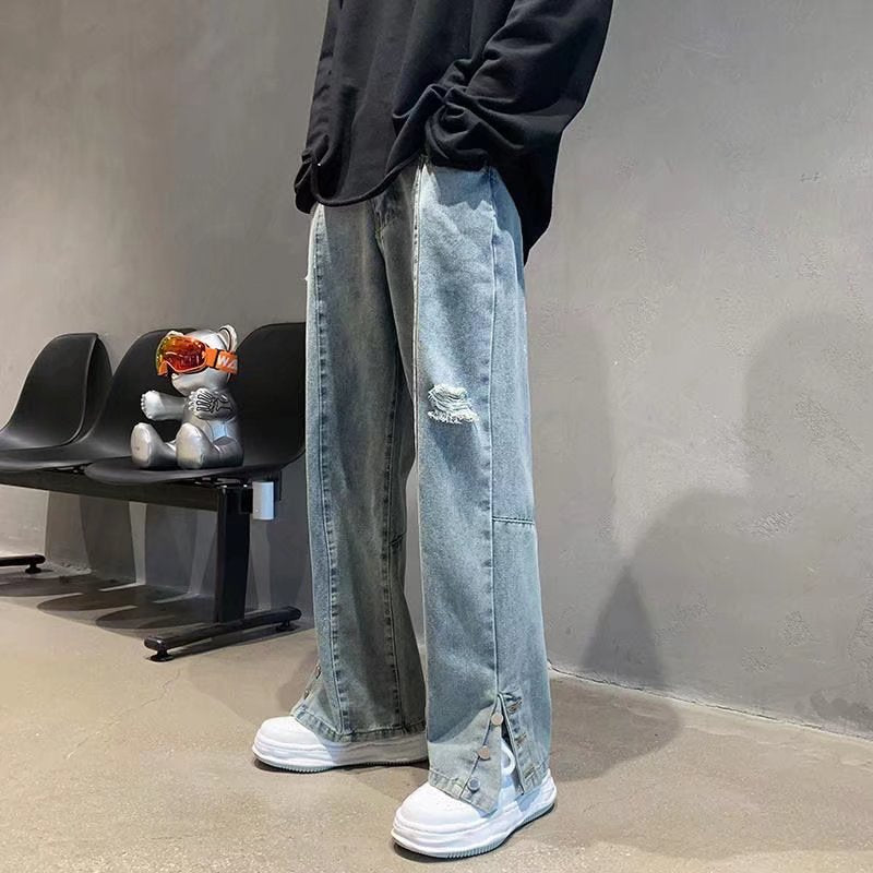 Men's Letter Embroidery Loose Straight Pants