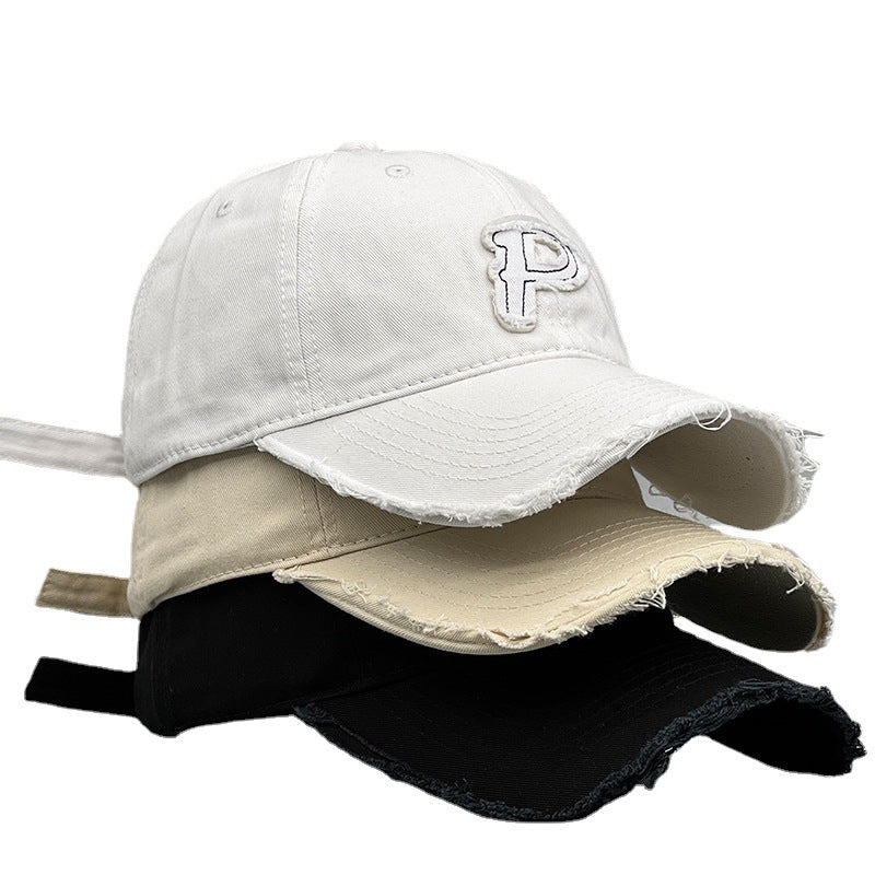 Gorra de béisbol informal con protector solar de viaje en punta y parche de borde crudo