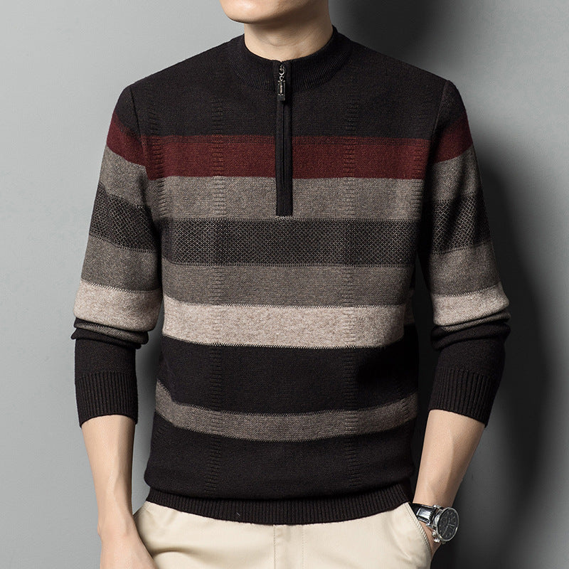 Men's Contrasting Striped Pure Wool Knitted Sweater