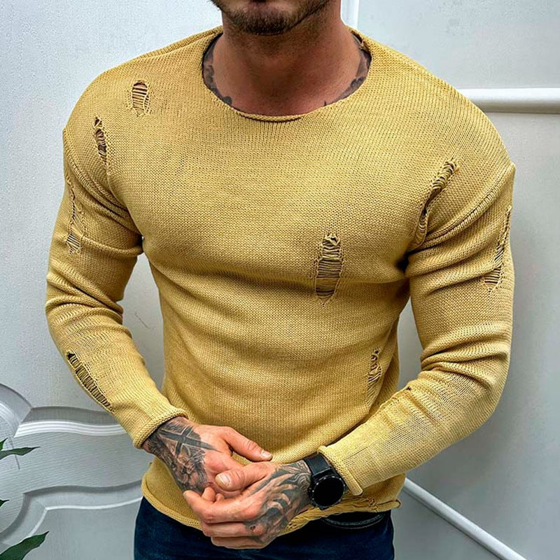 Men's Summer Ripped Round Neck Sweater