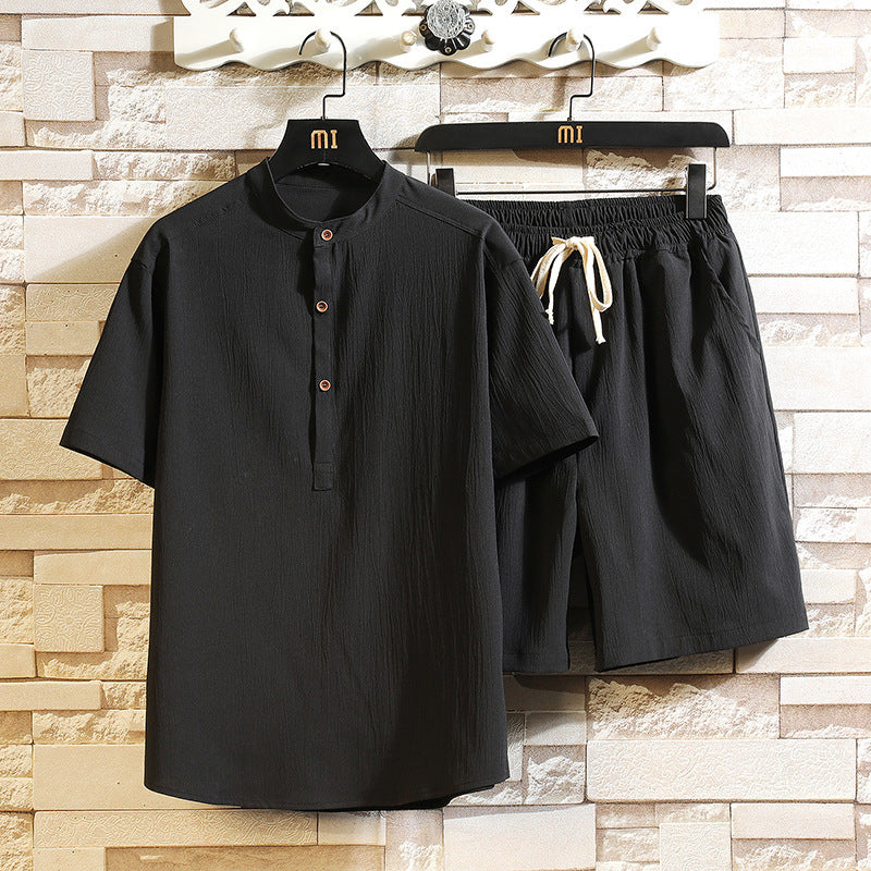 Two-piece Suit Summer New Stand Collar Retro Short Sleeve Suit