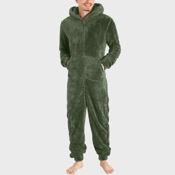 Zipper Thermal Plush Jumpsuit Pajamas for men