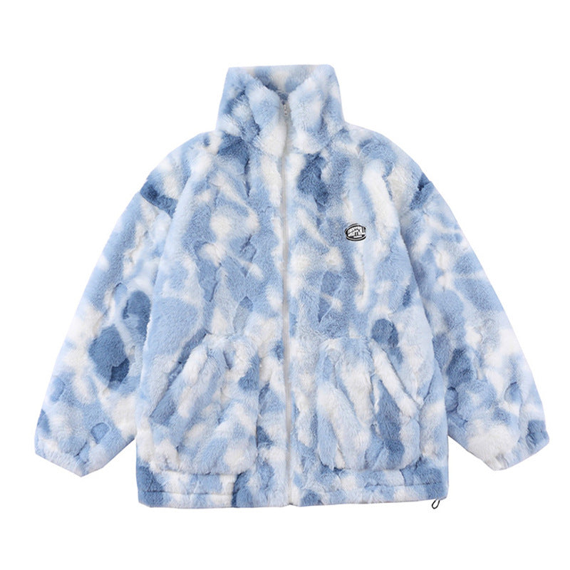 Tie-dyed Polar Fleece Stand Collar Autumn And Winter Coat