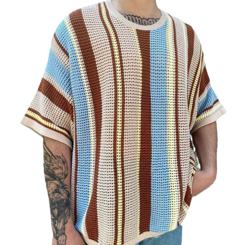 Round Neck Short Sleeve Thin Knitted T-shirt