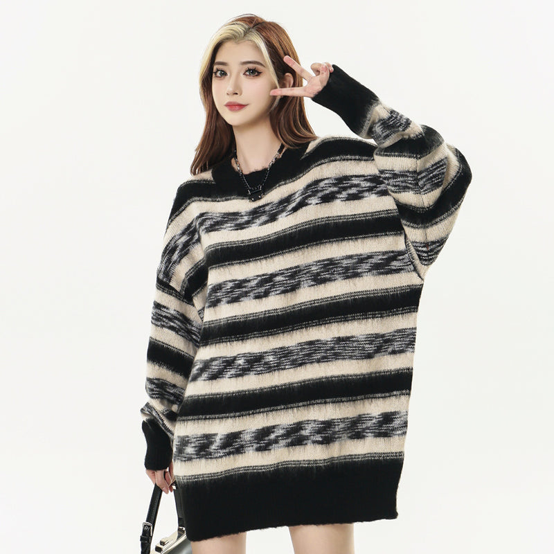 Striped Round Neck Knitted Sweater