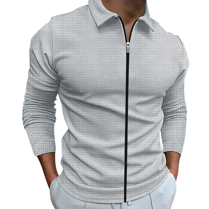 Men's Waffle Style Zipped Lapel Jacket