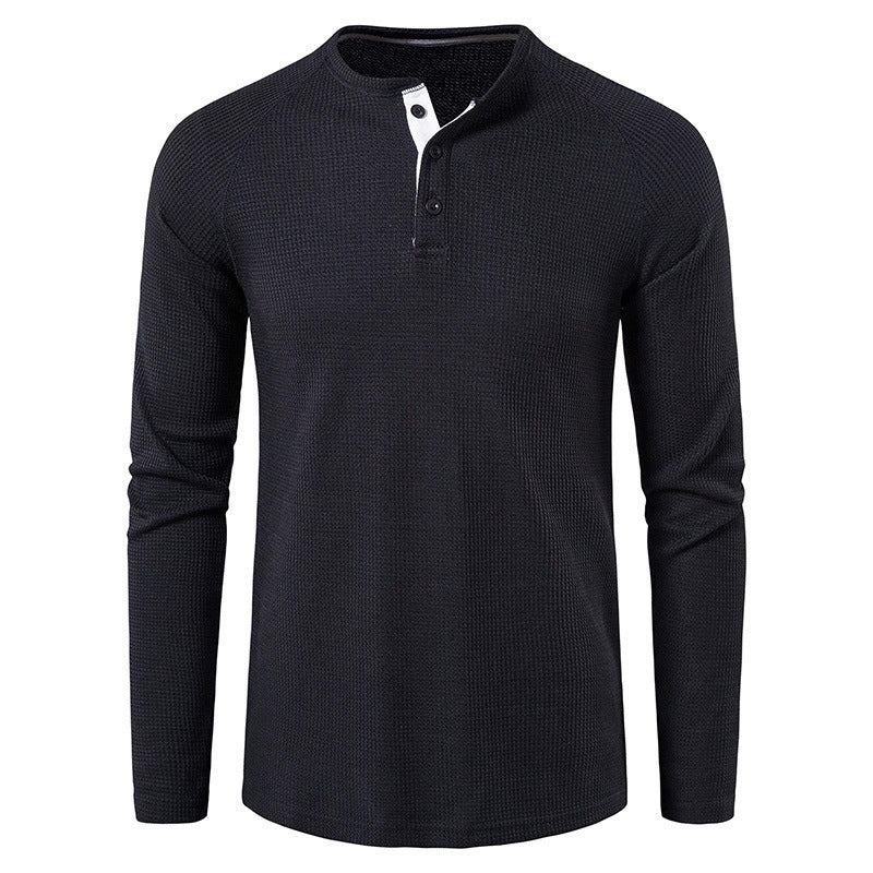 Men's Round Neck Waffle Long Sleeve Henry Casual T-shirt
