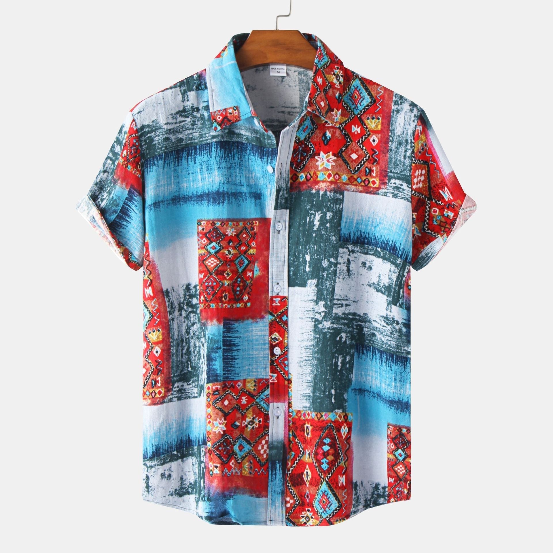 Men's Cotton And Linen Short Sleeve Hawaiian printed Shirt