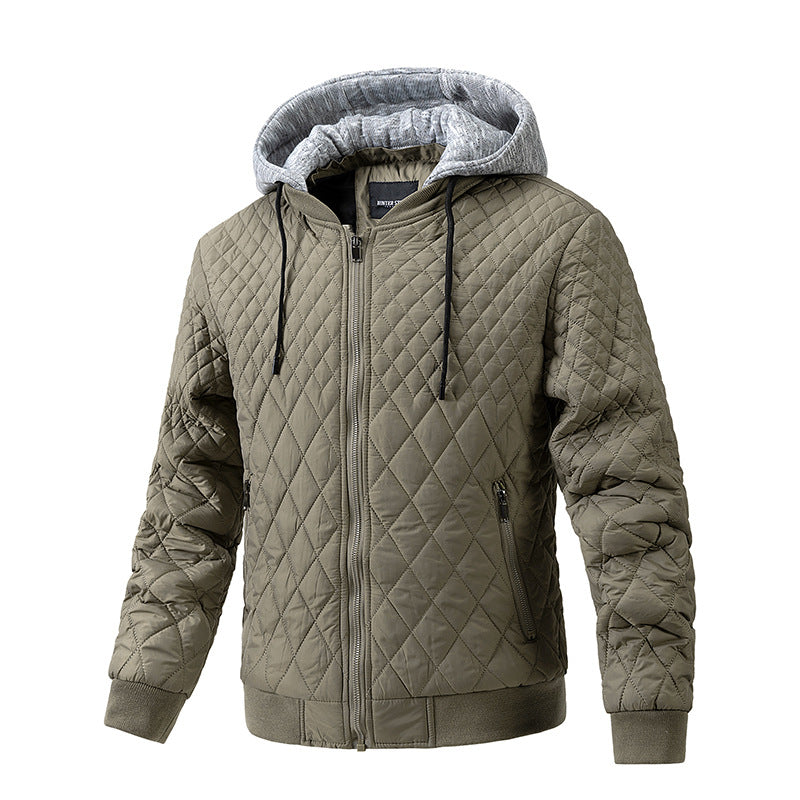 Men's Casual Quilted Cotton Removable Hood Jacket