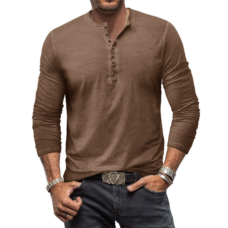 Button Washed Old V-neck Men's T-shirt