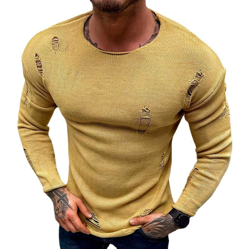 Men's Summer Ripped Round Neck Sweater