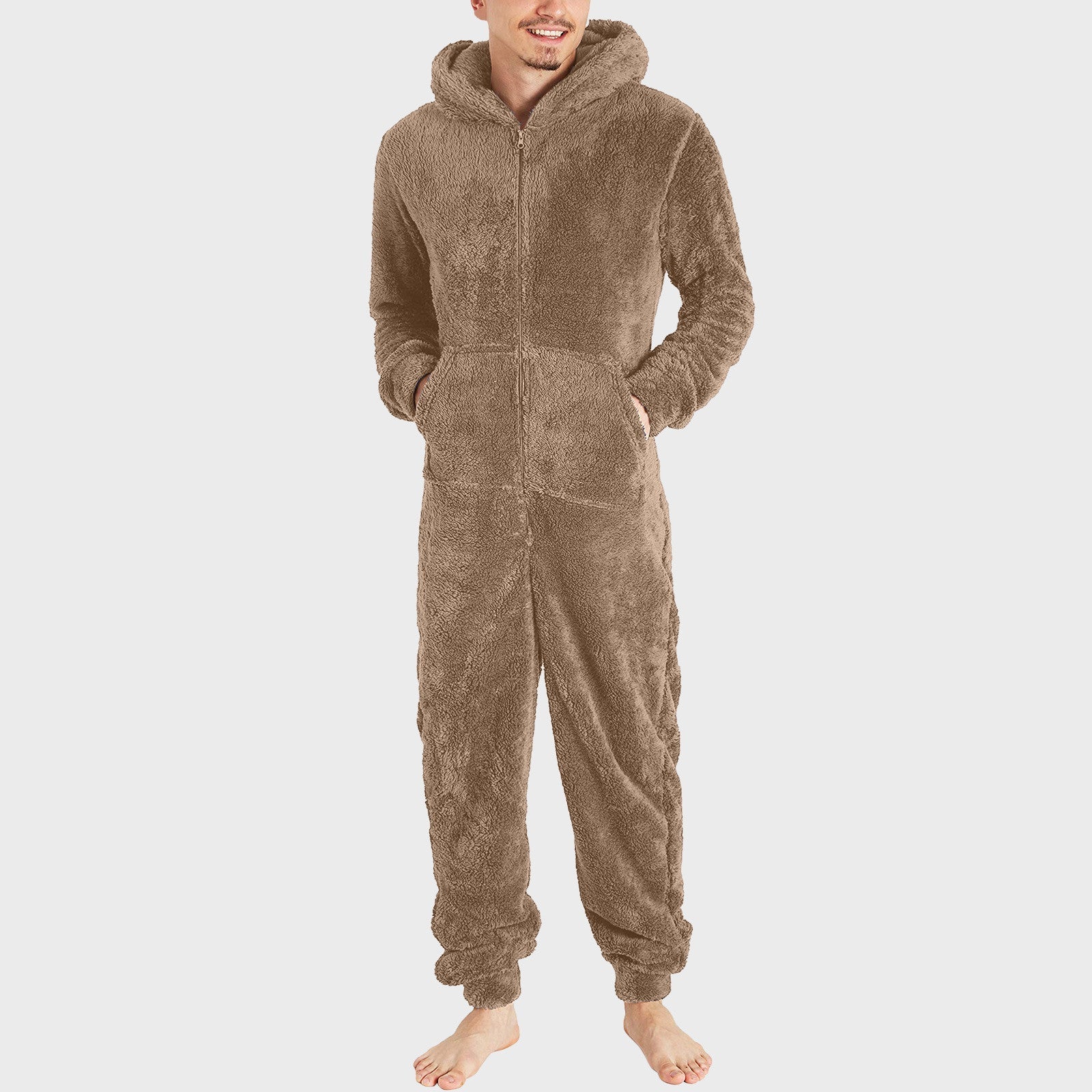 Zipper Thermal Plush Jumpsuit Pajamas for men