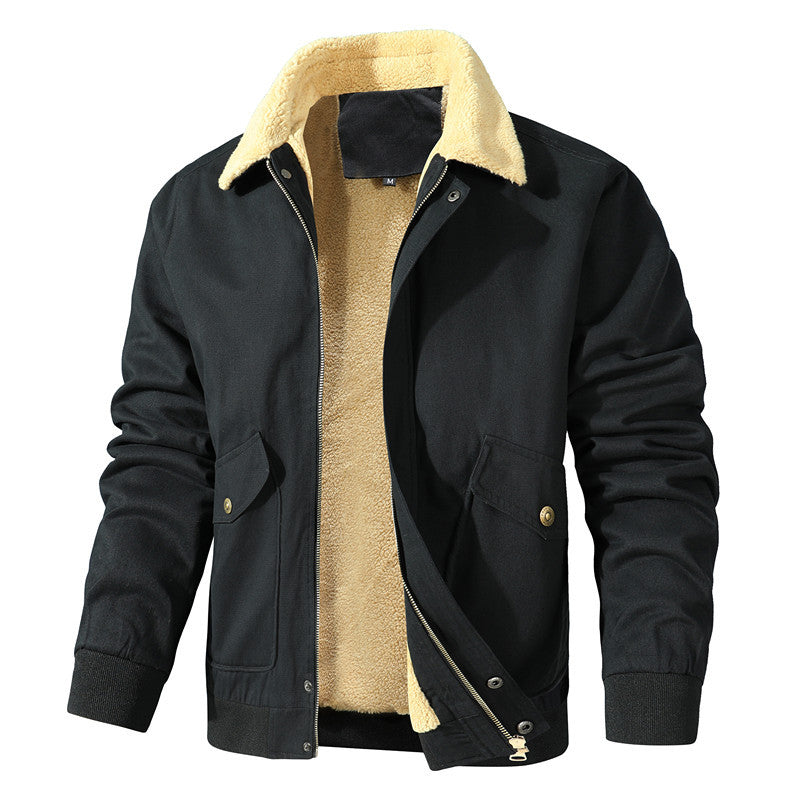 Men's Casual Fleece-lined Washed Coat