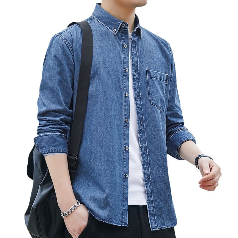 Men's Thick Long Sleeve Shirt Loose Casual Denim Shirt