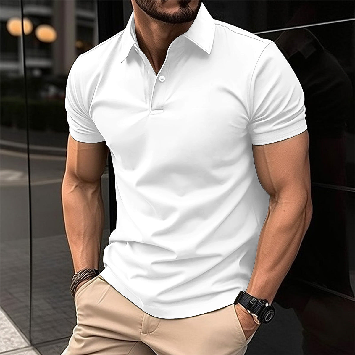 Summer POLO Button Solid Color Men's Sports POLO Shirt