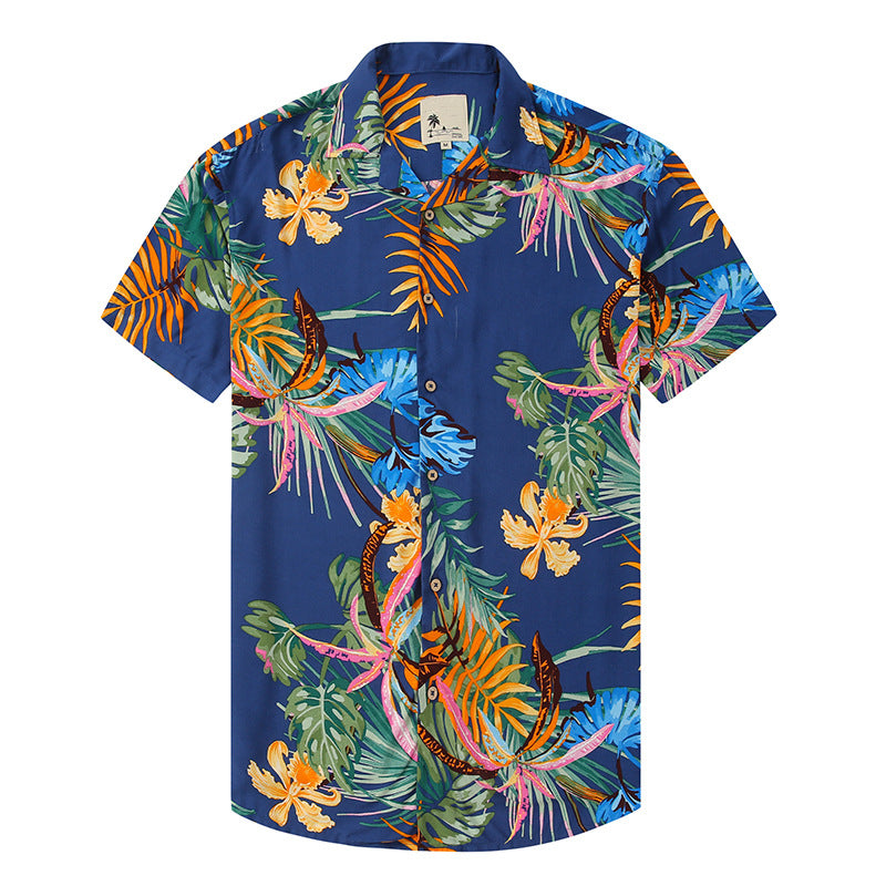 Lapel Print Thin Hawaiian Printed Shirt Men