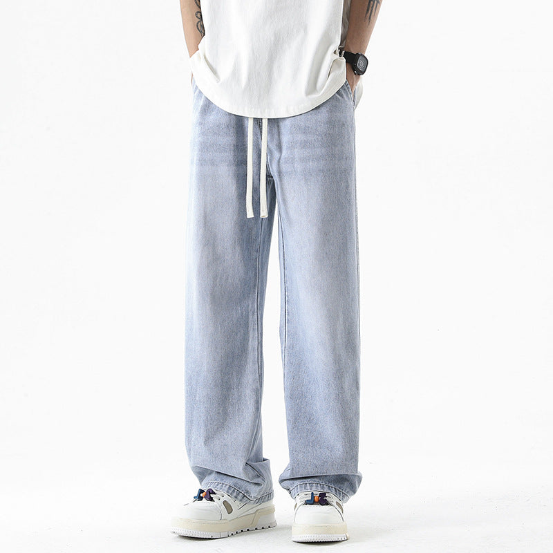 Men's Loose Straight Elastic Waist Wide Leg Casual Trousers