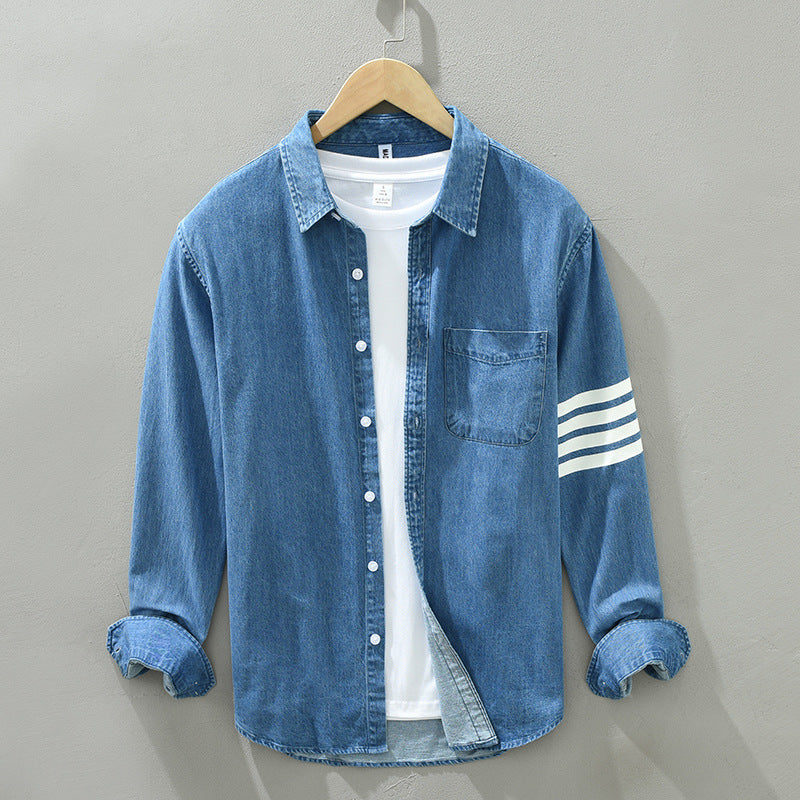 Men's Bar Loose Long Sleeve Denim Shirt jacket