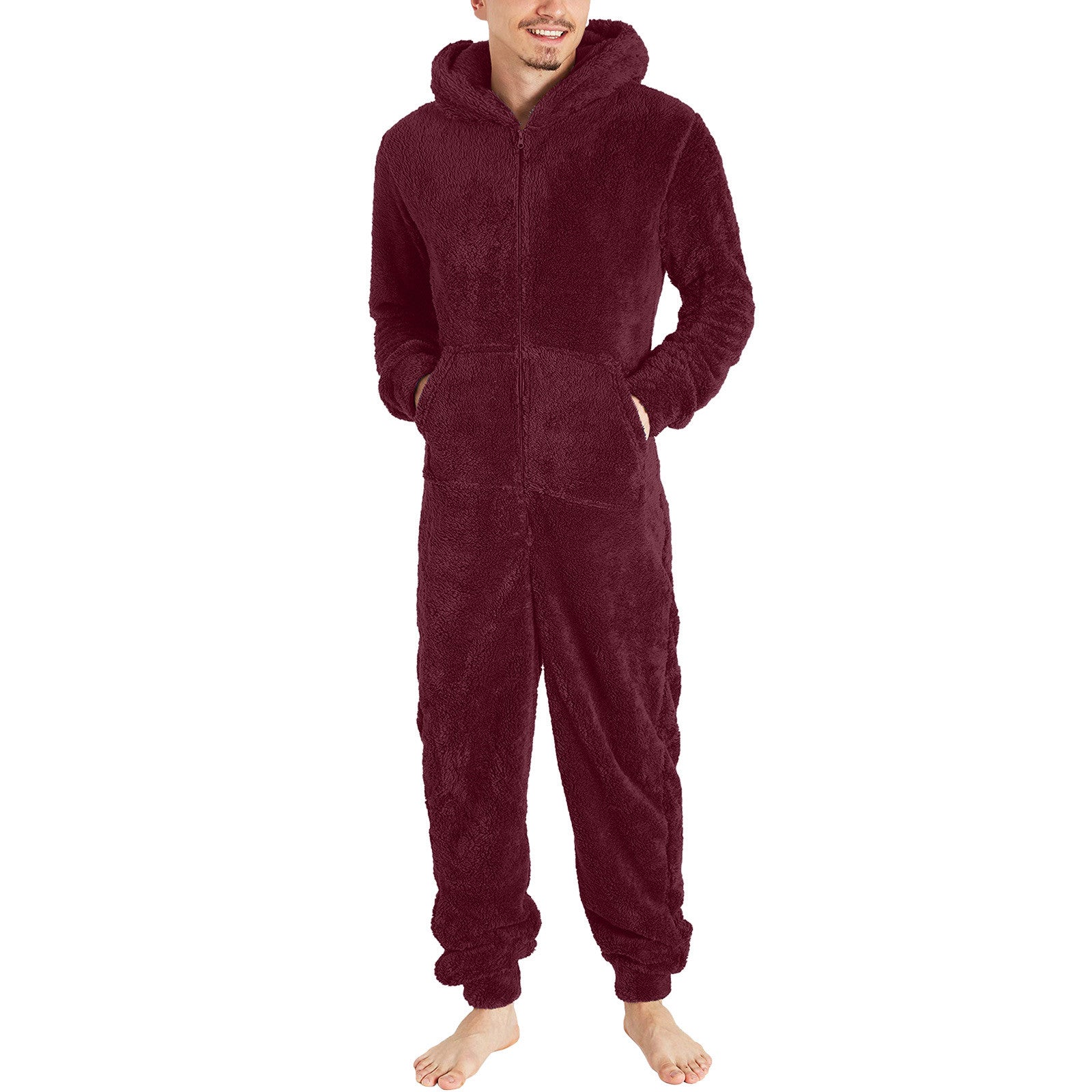 Zipper Thermal Plush Jumpsuit Pajamas for men