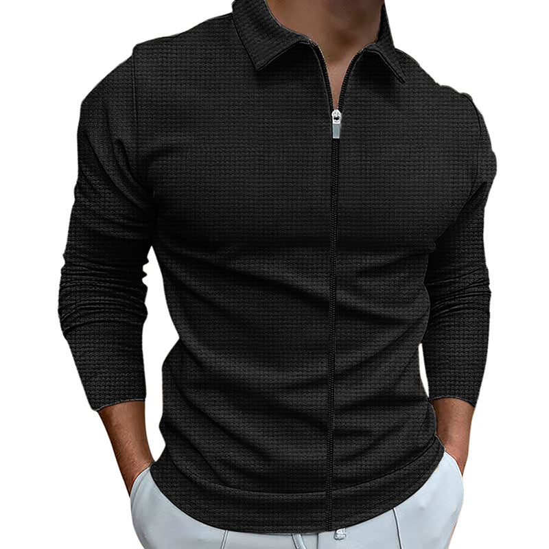 Men's Waffle Style Zipped Lapel Jacket